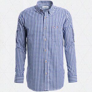 Lederhosen Men's Blue Checkered Collared Long Sleeve Class Shirt XXL